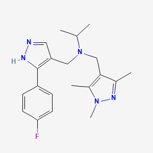 molecular formula C20H26FN5 B5893679 N-{[3-(4-fluorophenyl)-1H-pyrazol-4-yl]methyl}-N-[(1,3,5-trimethyl-1H-pyrazol-4-yl)methyl]propan-2-amine 