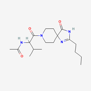 molecular formula C18H30N4O3 B5893847 N-{1-[(2-butyl-4-oxo-1,3,8-triazaspiro[4.5]dec-1-en-8-yl)carbonyl]-2-methylpropyl}acetamide 