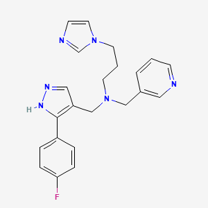 molecular formula C22H23FN6 B5894113 N-[[5-(4-fluorophenyl)-1H-pyrazol-4-yl]methyl]-3-imidazol-1-yl-N-(pyridin-3-ylmethyl)propan-1-amine 