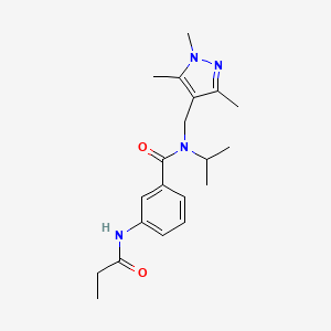 molecular formula C20H28N4O2 B5894353 N-isopropyl-3-(propionylamino)-N-[(1,3,5-trimethyl-1H-pyrazol-4-yl)methyl]benzamide 