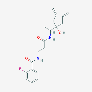 molecular formula C19H25FN2O3 B5894660 N-{3-[(2-allyl-2-hydroxy-1-methylpent-4-en-1-yl)amino]-3-oxopropyl}-2-fluorobenzamide 