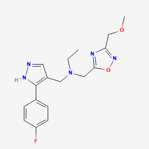 molecular formula C17H20FN5O2 B5894956 N-{[3-(4-fluorophenyl)-1H-pyrazol-4-yl]methyl}-N-{[3-(methoxymethyl)-1,2,4-oxadiazol-5-yl]methyl}ethanamine 