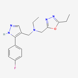 molecular formula C17H20FN5O B5895352 N-[(5-ethyl-1,3,4-oxadiazol-2-yl)methyl]-N-[[5-(4-fluorophenyl)-1H-pyrazol-4-yl]methyl]ethanamine 