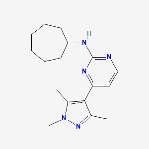 molecular formula C17H25N5 B5895703 N-cycloheptyl-4-(1,3,5-trimethyl-1H-pyrazol-4-yl)pyrimidin-2-amine 