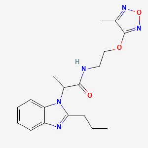 molecular formula C18H23N5O3 B5895757 N-{2-[(4-methyl-1,2,5-oxadiazol-3-yl)oxy]ethyl}-2-(2-propyl-1H-benzimidazol-1-yl)propanamide 