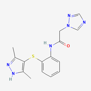 molecular formula C15H16N6OS B5896317 N-{2-[(3,5-dimethyl-1H-pyrazol-4-yl)thio]phenyl}-2-(1H-1,2,4-triazol-1-yl)acetamide 