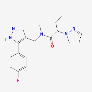 molecular formula C18H20FN5O B5896740 N-[[5-(4-fluorophenyl)-1H-pyrazol-4-yl]methyl]-N-methyl-2-pyrazol-1-ylbutanamide 