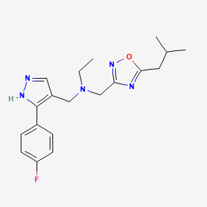 molecular formula C19H24FN5O B5896804 N-[[5-(4-fluorophenyl)-1H-pyrazol-4-yl]methyl]-N-[[5-(2-methylpropyl)-1,2,4-oxadiazol-3-yl]methyl]ethanamine 