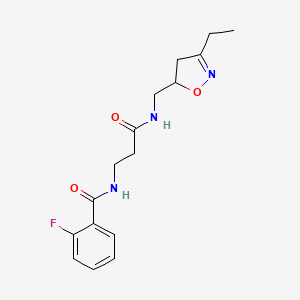 molecular formula C16H20FN3O3 B5897567 N-(3-{[(3-ethyl-4,5-dihydroisoxazol-5-yl)methyl]amino}-3-oxopropyl)-2-fluorobenzamide 