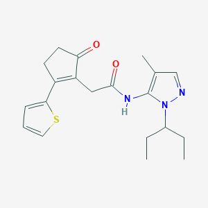 molecular formula C20H25N3O2S B5897617 N-[1-(1-ethylpropyl)-4-methyl-1H-pyrazol-5-yl]-2-[5-oxo-2-(2-thienyl)cyclopent-1-en-1-yl]acetamide 