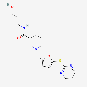 molecular formula C18H24N4O3S B5897780 N-(3-hydroxypropyl)-1-{[5-(pyrimidin-2-ylthio)-2-furyl]methyl}piperidine-3-carboxamide 