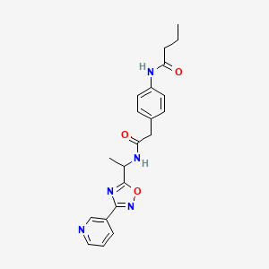 molecular formula C21H23N5O3 B5898141 N-[4-(2-oxo-2-{[1-(3-pyridin-3-yl-1,2,4-oxadiazol-5-yl)ethyl]amino}ethyl)phenyl]butanamide 