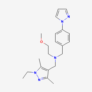 molecular formula C21H29N5O B5898429 N-[(1-ethyl-3,5-dimethyl-1H-pyrazol-4-yl)methyl]-2-methoxy-N-[4-(1H-pyrazol-1-yl)benzyl]ethanamine 