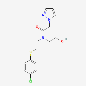 molecular formula C15H18ClN3O2S B5898539 N-{2-[(4-chlorophenyl)thio]ethyl}-N-(2-hydroxyethyl)-2-(1H-pyrazol-1-yl)acetamide 