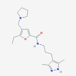 molecular formula C20H30N4O2 B5898556 N-[3-(3,5-dimethyl-1H-pyrazol-4-yl)propyl]-5-ethyl-4-(pyrrolidin-1-ylmethyl)-2-furamide 