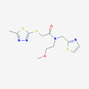 molecular formula C12H16N4O2S3 B5898638 N-(2-methoxyethyl)-2-[(5-methyl-1,3,4-thiadiazol-2-yl)thio]-N-(1,3-thiazol-2-ylmethyl)acetamide 