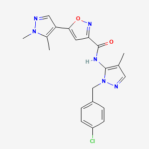 molecular formula C20H19ClN6O2 B5898710 N-[1-(4-chlorobenzyl)-4-methyl-1H-pyrazol-5-yl]-5-(1,5-dimethyl-1H-pyrazol-4-yl)isoxazole-3-carboxamide 