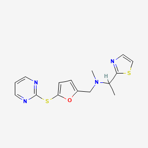 molecular formula C15H16N4OS2 B5898857 N-methyl-N-{[5-(pyrimidin-2-ylthio)-2-furyl]methyl}-1-(1,3-thiazol-2-yl)ethanamine 