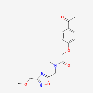 molecular formula C18H23N3O5 B5899105 N-ethyl-N-{[3-(methoxymethyl)-1,2,4-oxadiazol-5-yl]methyl}-2-(4-propionylphenoxy)acetamide 