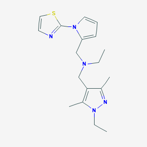 molecular formula C18H25N5S B5899220 N-[(1-ethyl-3,5-dimethyl-1H-pyrazol-4-yl)methyl]-N-{[1-(1,3-thiazol-2-yl)-1H-pyrrol-2-yl]methyl}ethanamine 
