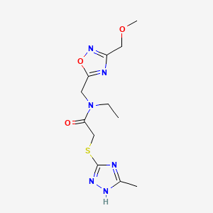 molecular formula C12H18N6O3S B5899492 N-ethyl-N-{[3-(methoxymethyl)-1,2,4-oxadiazol-5-yl]methyl}-2-[(3-methyl-1H-1,2,4-triazol-5-yl)thio]acetamide 