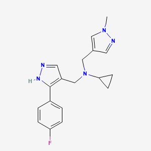 molecular formula C18H20FN5 B5899497 N-{[3-(4-fluorophenyl)-1H-pyrazol-4-yl]methyl}-N-[(1-methyl-1H-pyrazol-4-yl)methyl]cyclopropanamine 