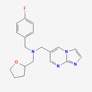 molecular formula C19H21FN4O B5901294 (4-fluorobenzyl)(imidazo[1,2-a]pyrimidin-6-ylmethyl)(tetrahydrofuran-2-ylmethyl)amine 
