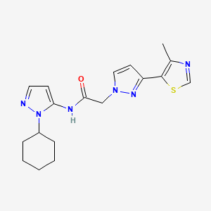 molecular formula C18H22N6OS B5902216 N-(2-cyclohexylpyrazol-3-yl)-2-[3-(4-methyl-1,3-thiazol-5-yl)pyrazol-1-yl]acetamide 