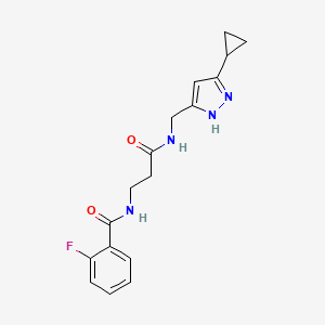 molecular formula C17H19FN4O2 B5903448 N-[3-[(3-cyclopropyl-1H-pyrazol-5-yl)methylamino]-3-oxopropyl]-2-fluorobenzamide 
