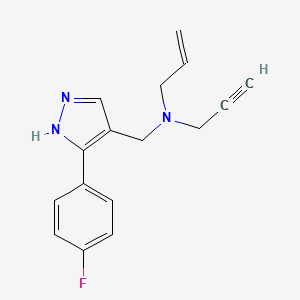 molecular formula C16H16FN3 B5903530 N-[[5-(4-fluorophenyl)-1H-pyrazol-4-yl]methyl]-N-prop-2-ynylprop-2-en-1-amine 