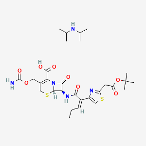 (6R,7R)-3-(Carbamoyloxymethyl)-7-[[(Z)-2-[2-[2-[(2-methylpropan-2-yl)oxy]-2-oxoethyl]-1,3-thiazol-4-yl]pent-2-enoyl]amino]-8-oxo-5-thia-1-azabicyclo[4.2.0]oct-2-ene-2-carboxylic acid;N-propan-2-ylpropan-2-amine