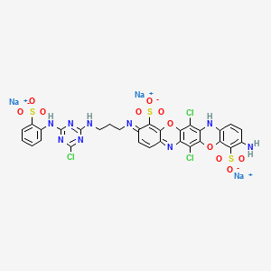 molecular formula C30H19Cl3N9Na3O11S3 B590587 trisodium;10-amino-6,13-dichloro-3-[3-[[4-chloro-6-(2-sulfonatoanilino)-1,3,5-triazin-2-yl]amino]propylimino]-7H-[1,4]benzoxazino[2,3-b]phenoxazine-4,11-disulfonate CAS No. 136248-03-8
