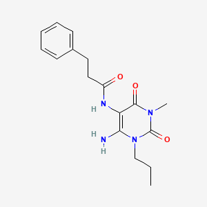 molecular formula C17H22N4O3 B590636 N-(6-Amino-3-methyl-2,4-dioxo-1-propyl-1,2,3,4-tetrahydropyrimidin-5-yl)-3-phenylpropanamide CAS No. 132940-70-6