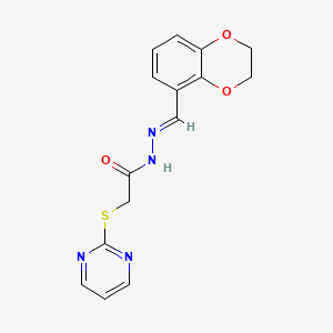 molecular formula C15H14N4O3S B5908676 N'-[(E)-(2,3-DIHYDRO-1,4-BENZODIOXIN-5-YL)METHYLIDENE]-2-(PYRIMIDIN-2-YLSULFANYL)ACETOHYDRAZIDE 