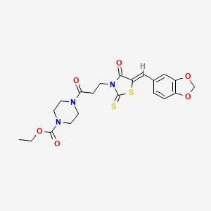 molecular formula C21H23N3O6S2 B5908705 ETHYL 4-{3-[(5Z)-5-[(2H-1,3-BENZODIOXOL-5-YL)METHYLIDENE]-4-OXO-2-SULFANYLIDENE-1,3-THIAZOLIDIN-3-YL]PROPANOYL}PIPERAZINE-1-CARBOXYLATE 