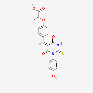 molecular formula C22H20N2O6S B5909219 2-(4-{[(5E)-1-(4-Ethoxyphenyl)-4,6-dioxo-2-sulfanylidene-1,3-diazinan-5-ylidene]methyl}phenoxy)propanoic acid 