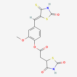 molecular formula C16H12N2O6S3 B5909755 [2-methoxy-4-[(Z)-(2-oxo-4-sulfanylidene-1,3-thiazolidin-5-ylidene)methyl]phenyl] 2-(2,4-dioxo-1,3-thiazolidin-5-yl)acetate 