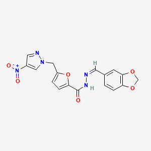 molecular formula C17H13N5O6 B5913087 N'~2~-[(Z)-1-(1,3-BENZODIOXOL-5-YL)METHYLIDENE]-5-[(4-NITRO-1H-PYRAZOL-1-YL)METHYL]-2-FUROHYDRAZIDE 