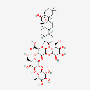 molecular formula C54H88O23 B591417 (2S,3S,4S,5R,6R)-4-[(2S,3R,4S,5R,6R)-4,5-dihydroxy-6-(hydroxymethyl)-3-[(2S,3R,4R,5R,6S)-3,4,5-trihydroxy-6-methyloxan-2-yl]oxyoxan-2-yl]oxy-3-hydroxy-6-[[(1S,2R,4S,5R,10S,13R,17S)-2-hydroxy-4,5,9,9,13,20,20-heptamethyl-24-oxahexacyclo[15.5.2.01,18.04,17.05,14.08,13]tetracosan-10-yl]oxy]-5-[(2S,3R,4S,5S,6R)-3,4,5-trihydroxy-6-(hydroxymethyl)oxan-2-yl]oxyoxane-2-carboxylic acid CAS No. 65312-86-9