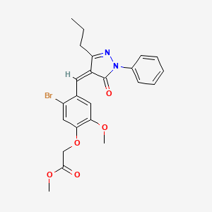 molecular formula C23H23BrN2O5 B5915165 methyl 2-[5-bromo-2-methoxy-4-[(Z)-(5-oxo-1-phenyl-3-propylpyrazol-4-ylidene)methyl]phenoxy]acetate 