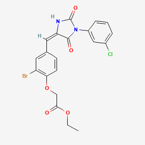 molecular formula C20H16BrClN2O5 B5915214 ethyl (2-bromo-4-{(E)-[1-(3-chlorophenyl)-2,5-dioxoimidazolidin-4-ylidene]methyl}phenoxy)acetate 