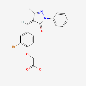 molecular formula C20H17BrN2O4 B5915514 methyl 2-[2-bromo-4-[(Z)-(3-methyl-5-oxo-1-phenylpyrazol-4-ylidene)methyl]phenoxy]acetate 