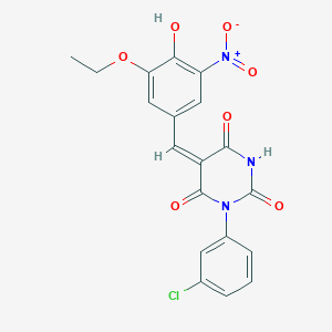 molecular formula C19H14ClN3O7 B5915907 (5E)-1-(3-chlorophenyl)-5-[(3-ethoxy-4-hydroxy-5-nitrophenyl)methylidene]-1,3-diazinane-2,4,6-trione 