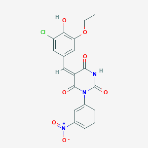 molecular formula C19H14ClN3O7 B5915918 (5E)-5-[(3-chloro-5-ethoxy-4-hydroxyphenyl)methylidene]-1-(3-nitrophenyl)-1,3-diazinane-2,4,6-trione 
