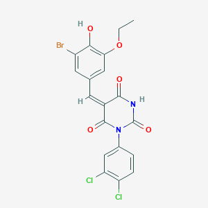 molecular formula C19H13BrCl2N2O5 B5915932 (5E)-5-[(3-bromo-5-ethoxy-4-hydroxyphenyl)methylidene]-1-(3,4-dichlorophenyl)-1,3-diazinane-2,4,6-trione 