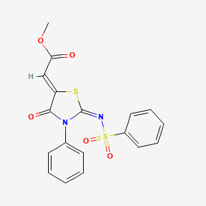 molecular formula C18H14N2O5S2 B5917125 methyl (2Z)-2-[(2E)-2-(benzenesulfonylimino)-4-oxo-3-phenyl-1,3-thiazolidin-5-ylidene]acetate 