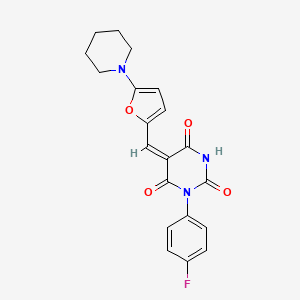 molecular formula C20H18FN3O4 B5917933 (5E)-1-(4-fluorophenyl)-5-[(5-piperidin-1-ylfuran-2-yl)methylidene]-1,3-diazinane-2,4,6-trione 