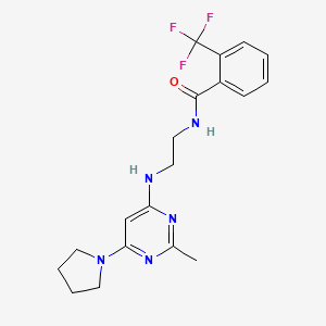 molecular formula C19H22F3N5O B5919283 N-(2-{[2-methyl-6-(1-pyrrolidinyl)-4-pyrimidinyl]amino}ethyl)-2-(trifluoromethyl)benzamide 