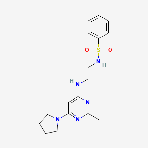 molecular formula C17H23N5O2S B5919400 N-(2-{[2-methyl-6-(1-pyrrolidinyl)-4-pyrimidinyl]amino}ethyl)benzenesulfonamide 