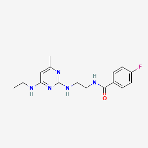 molecular formula C16H20FN5O B5919407 N-(2-{[4-(ethylamino)-6-methyl-2-pyrimidinyl]amino}ethyl)-4-fluorobenzamide 